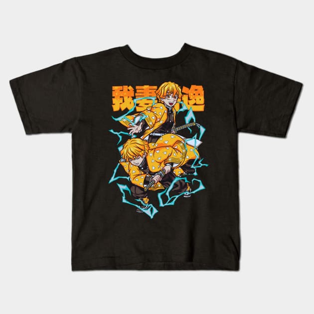 Zenitsu Agatsuma Kimetsu no Yaiba Kids T-Shirt by Genkai.std